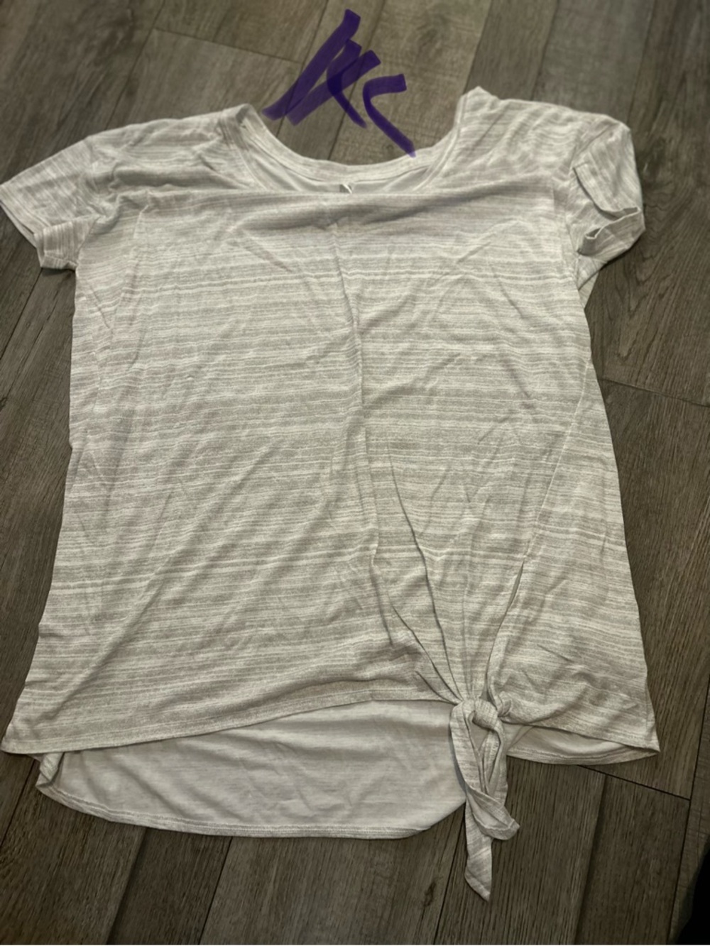 Light Gray Striped Tie-Hem Women's T-Shirt